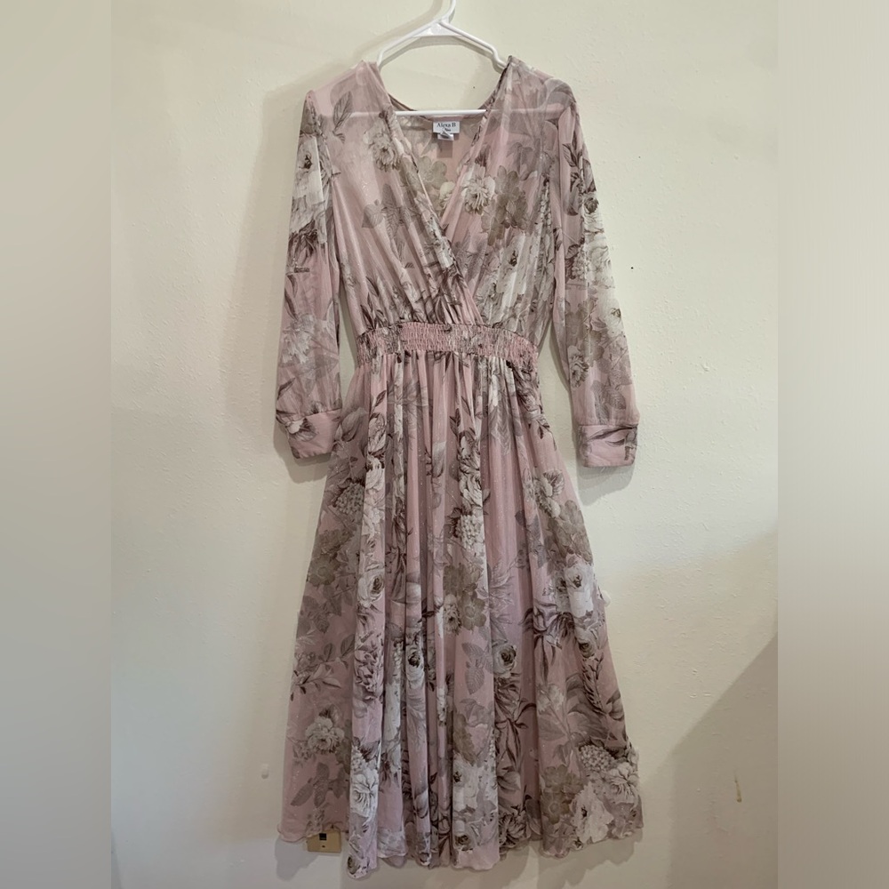 Alexa B Nites semi sheer top sparky Floral Dress women’s size 14
